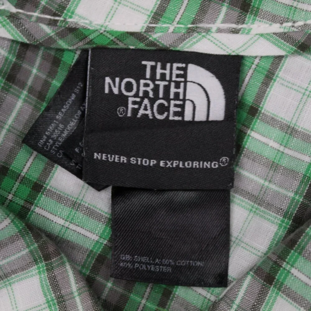 The North Face Shirt Mens XL Green/Gray Plaid Short Sleeve Cotton/Poly Button‎